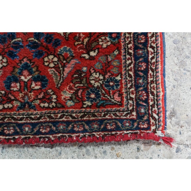 Early 20th Century Vintage Hand-Knotted Oriental Wool Scatter Rug Mat Red Indigo Vase 2x2' For Sale - Image 5 of 12
