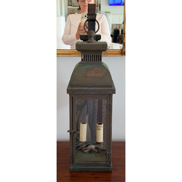 Metal Visual Comfort Copper Patina & Glass Outdoor Light Fixtures - a Pair For Sale - Image 7 of 12