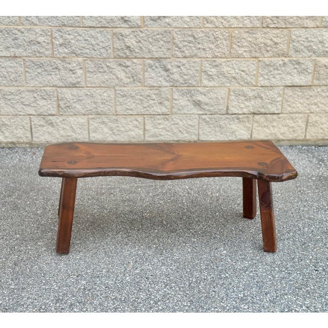 Brown Late 20th Century Rustic Live Edge Solid Wood Bench With Splayed Legs For Sale - Image 8 of 9