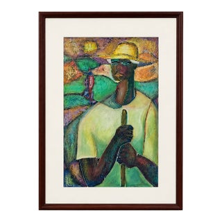 1990s Framed William Tolliver Signed Limited Edition Lithograph 'Man With Hoe' For Sale