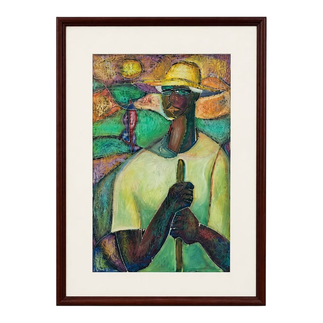 1990s Framed William Tolliver Signed Limited Edition Lithograph 'Man With Hoe' For Sale