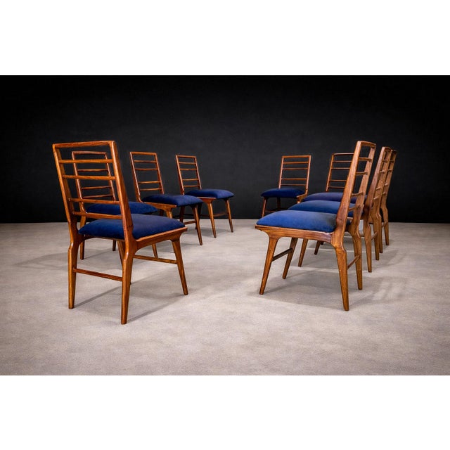 Wood Set of Eight Dining Chairs in Caviuna Wood & Fabric, Giuseppe Scapinelli, 1950s - Lot 685 For Sale - Image 7 of 14