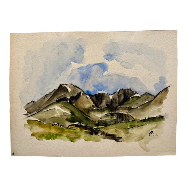 Henry Emil Salloch Original Watercolor on Paper Alpine Mountain Range, 1956. For Sale