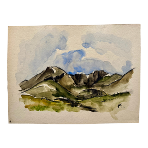 Henry Emil Salloch Original Watercolor on Paper Alpine Mountain Range, 1956.