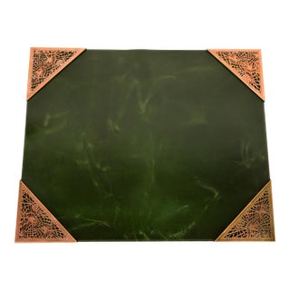 Tiffany Studios New York Pine Needle Bronze Blotter Corners With Leather Desk Blotter For Sale