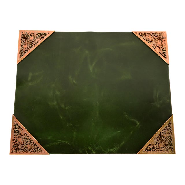 Tiffany Studios New York Pine Needle Bronze Blotter Corners With Leather Desk Blotter For Sale