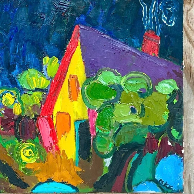 Vintage Boho Signed Original Oil Landscape on Canvas For Sale - Image 15 of 15