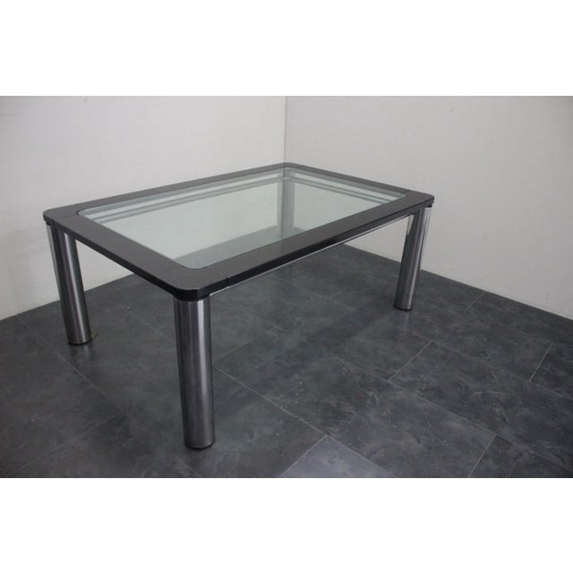 Black Lacquer Wood, Steel, and Glass Dining Table by Marco Zanuso for Zanotta, 1970s For Sale - Image 3 of 8