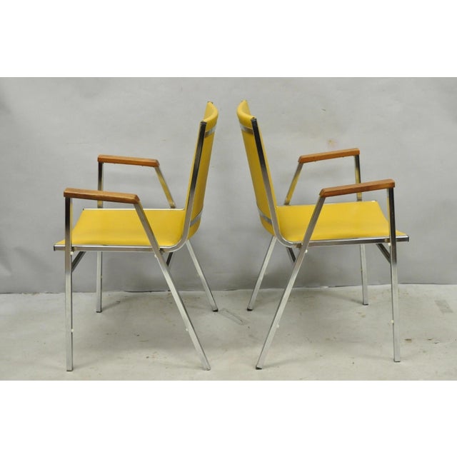 Vintage Nightingale Mid Century Modern Chrome & Yellow Vinyl Stacking Chair Pair For Sale - Image 12 of 15