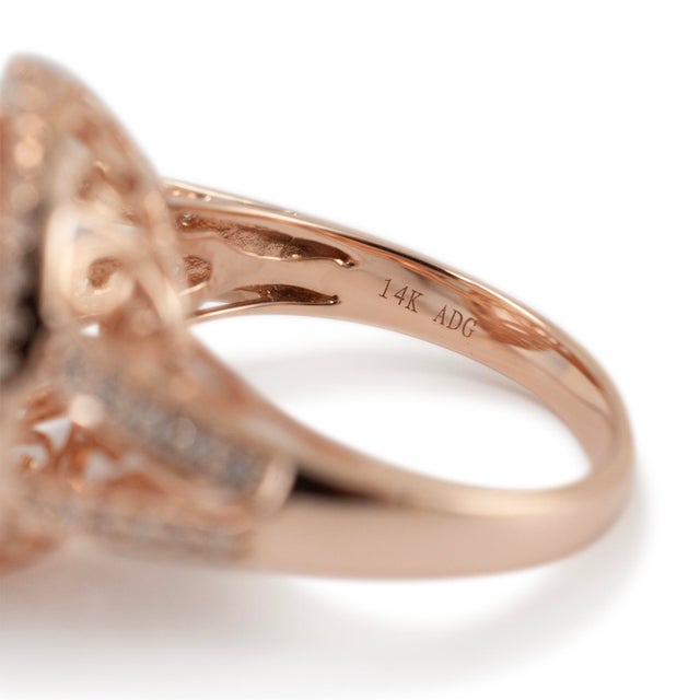 Metal 14k Rose Gold 7.38ct Morganite Halo Accented Diamond Cocktail Ring, Size 7 For Sale - Image 7 of 8