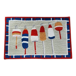 Vintage Hand Hooked Nautical Wool Buoy Rug For Sale