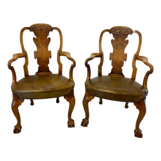 Antique Victorian Carved Walnut Desk Chairs, 1880s, Set of 2 For Sale
