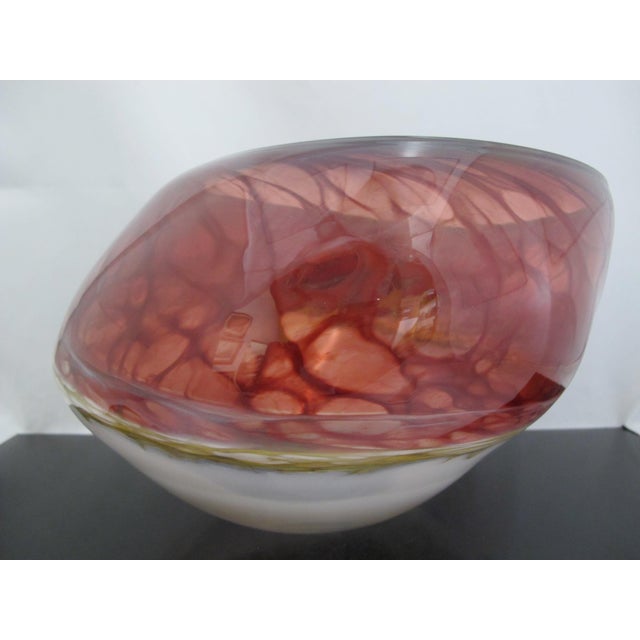 Tim Chilina Large Marbled Red Oregon Pacific Nw Art Glass Vase Bowl For Sale In Portland, OR - Image 6 of 18