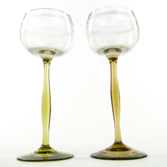 Art Nouveau Wine Glasses, Poland, 1890s, Set of 2 For Sale - Image 6 of 12
