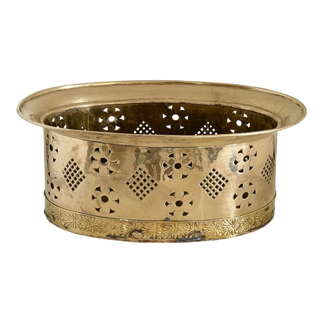 Mottahedeh Dutch-Style Pierced Brass Jardinière Oval Planter For Sale