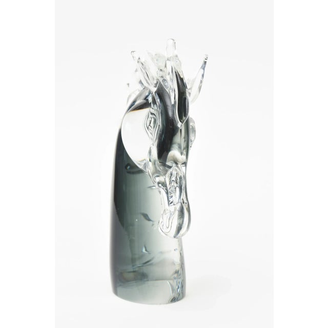 Glass Vintage Italian Murano 1980's Sommerso Glass Horse Head Sculpture Grays, Clear For Sale - Image 7 of 9