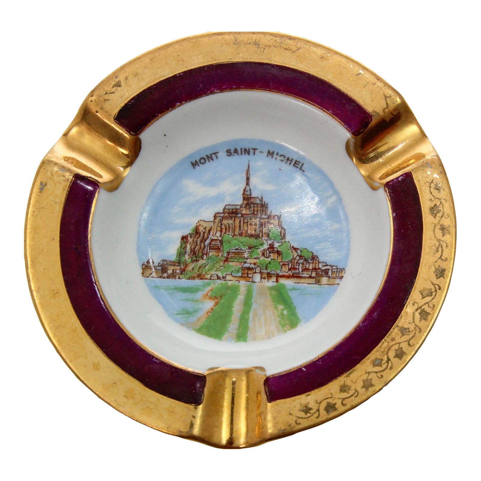 Limoges Porcelain Ashtray Mont Saint Michel HandPainted Dish France