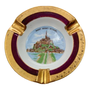 Limoges Porcelain Ashtray Mont Saint Michel Hand-Painted Dish France 1960s