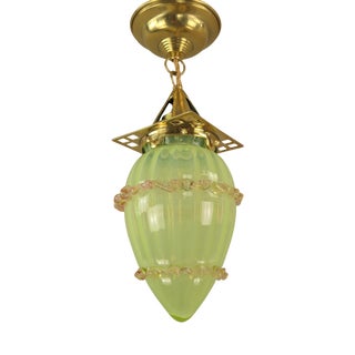 Art Nouveau Viennese Pendant Lamp with Uranium Vaseline Glass Shade, Austria, 1920s For Sale