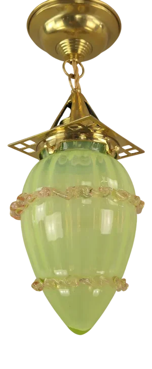 Art Nouveau Viennese Pendant Lamp with Uranium Vaseline Glass Shade, Austria, 1920s