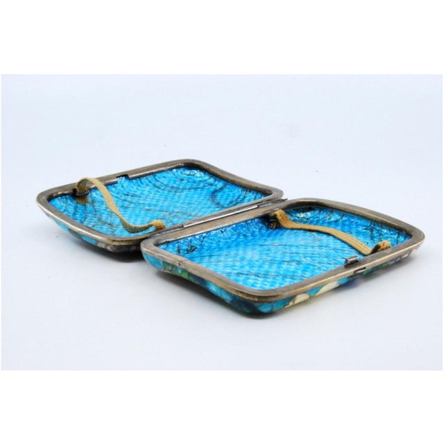 Cigarette Case with Silver Rim and Floral Lid and Fabric Interior For Sale - Image 6 of 10