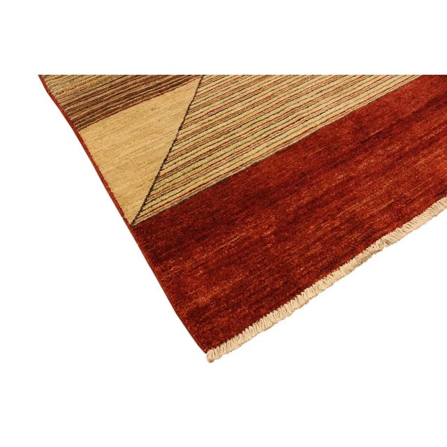 Contemporary 1990s Shabby Chic Tan/Red Hand-Knotted Wool Rug -2'11 X 5'1 For Sale - Image 3 of 8