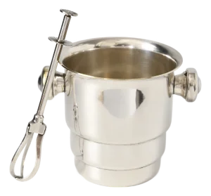 Art Deco Silver-Plated Ice Bucket with Mechanical Tongs, 1930s, Set of 2