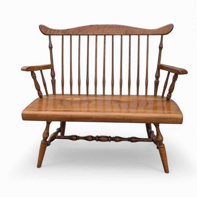 Wood Vintage Wooden Bench – Spindle Back Bench, Classic Farmhouse Style, Elegant Seating, Rustic Home Furniture For Sale - Image 7 of 17