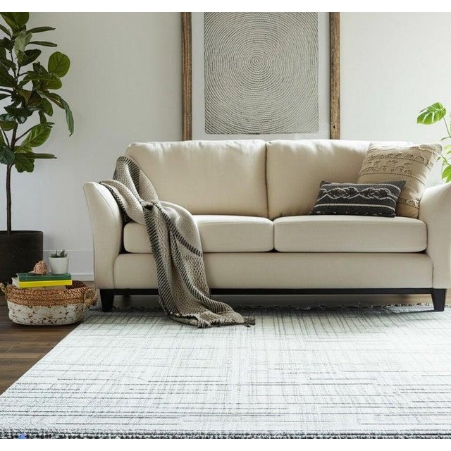 Textile 8x13 Ivory Hand-Knotted Wool Linear Blockwork Tribal Modern Carpet Rug For Sale - Image 7 of 8