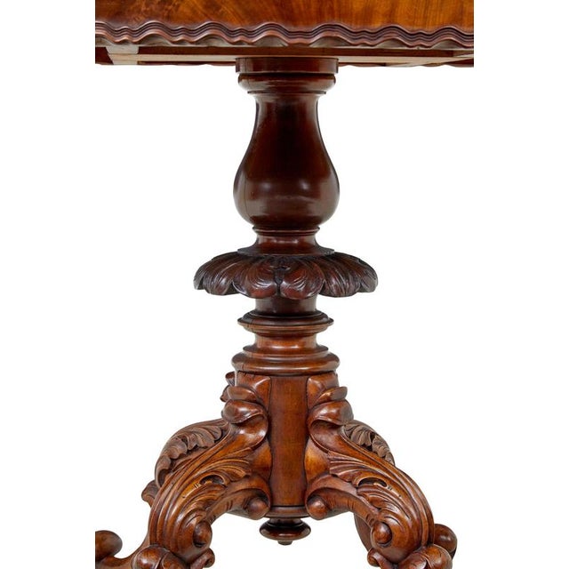 Antique Carved Flame Mahogany Oval Center Table, 1890s For Sale - Image 5 of 9