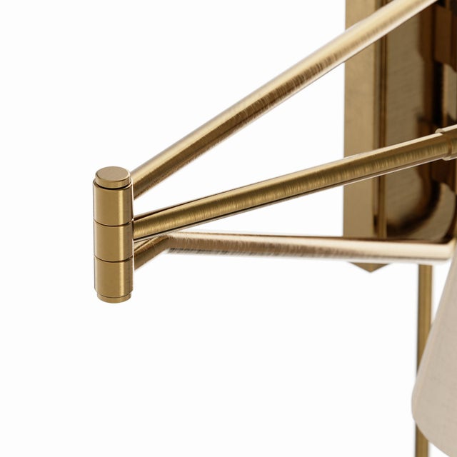 Metal Regina Andrew Gable Swing Arm Sconce, Antique Natural Brass with Oyster Shade For Sale - Image 7 of 8