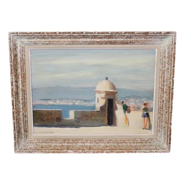 Henri Julié, Relaxing on the Ramparts, 1940s, Oil on Panel For Sale