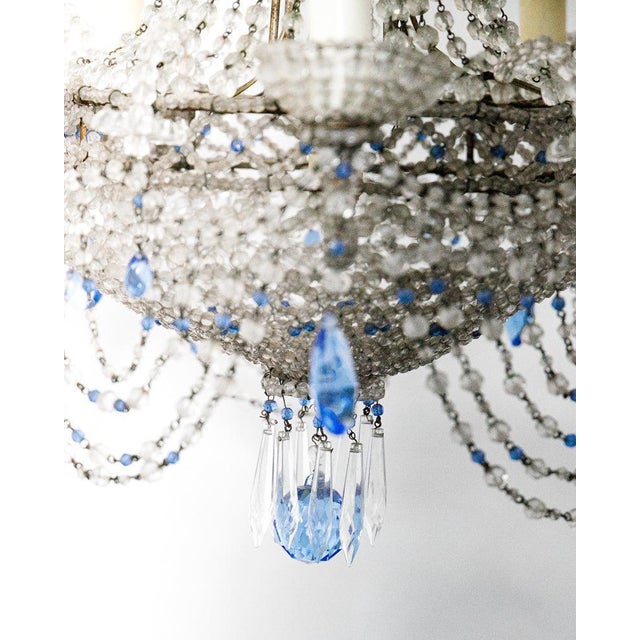 19th Century Italian Beaded Chandelier with Sapphire Blue Drops For Sale - Image 11 of 13
