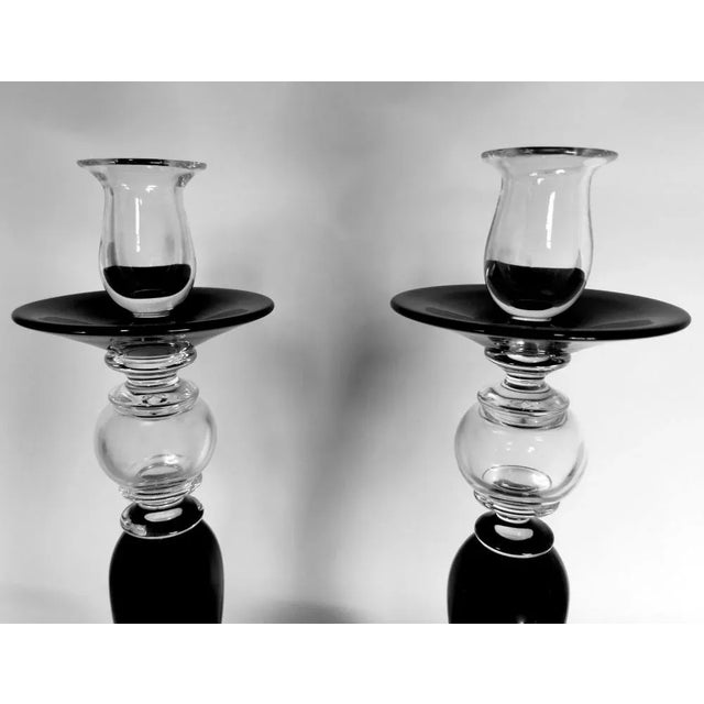 Art Deco Italian Black Crystal Candlesticks, 1985, Set of 2 For Sale - Image 8 of 13
