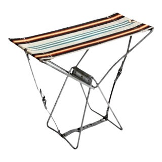 Vintage Metal Frame Folding Camp Stool For Sale