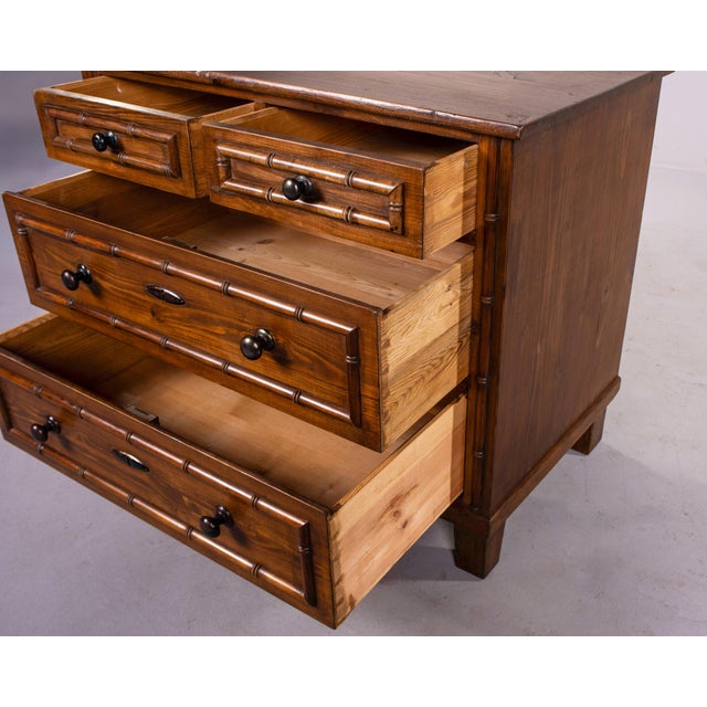 1920s Early 20th Century English 4 Drawer Pine Chest With Bamboo Detail For Sale - Image 5 of 13