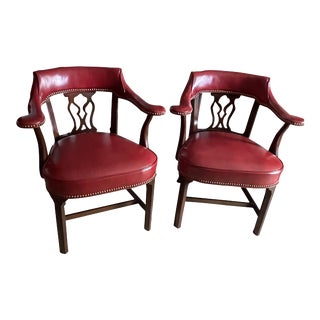 Pair of Hickory Chair Leather Library Chairs For Sale