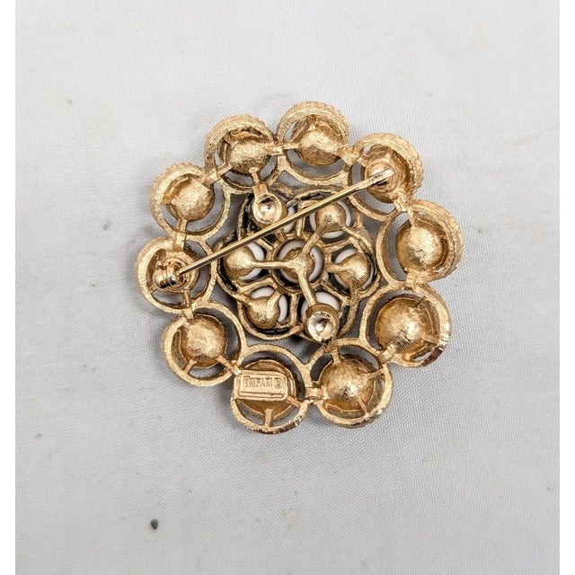 Vintage 1964 Signed Crown Trifari White Cabochon Brooch, Harper's Bazaar Ad Piece For Sale In Philadelphia - Image 6 of 7