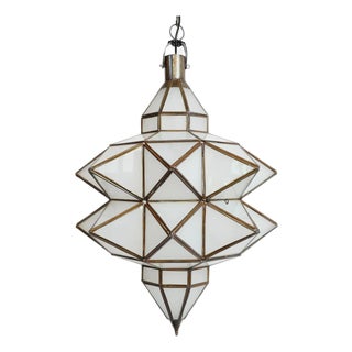 Vintage Double Prism Indian Frosted Glass Pendant Light For Sale