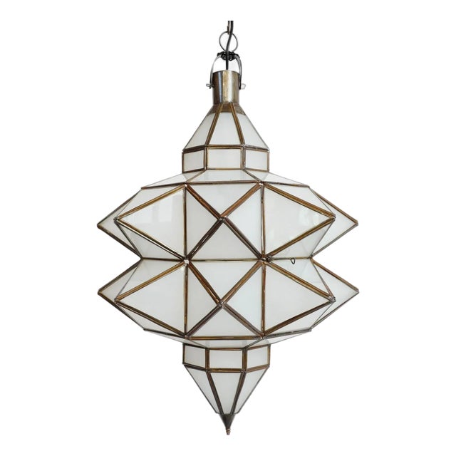 Vintage Double Prism Indian Frosted Glass Pendant Light For Sale
