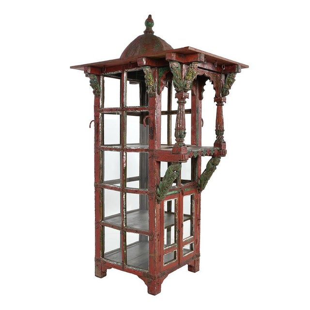 Traditional Indian Red Patina Wooden Showcase For Sale - Image 3 of 11
