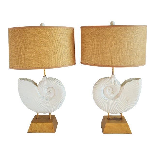 Decorative Gilt Metal Ammonite Table Lamps-A Pair For Sale