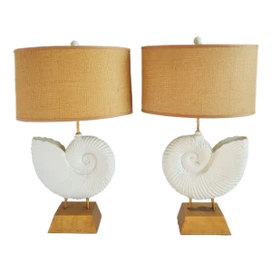 Decorative Gilt Metal Ammonite Table Lamps-A Pair