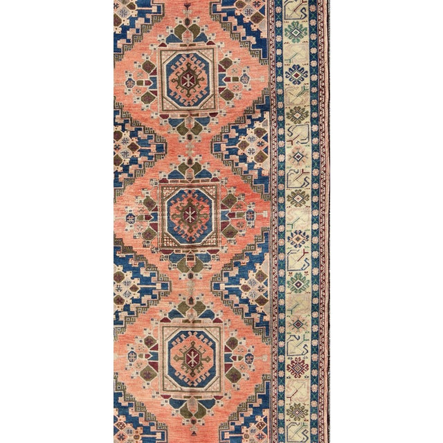 Tribal Vintage Oushak Rug From Turkey With Medallions in Salmon Pink and Blue For Sale - Image 3 of 8
