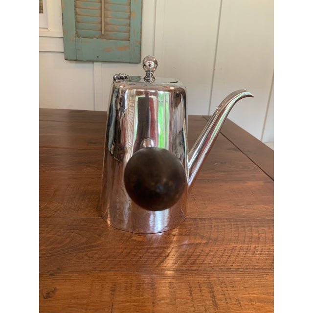 Late 19th Century Antique Victorian Sheffield Silver Plate Chocolate Pot / Tea Pot With Wooden Handle for Cottagecore, English Country, Traditional Decor or Serving For Sale - Image 5 of 12