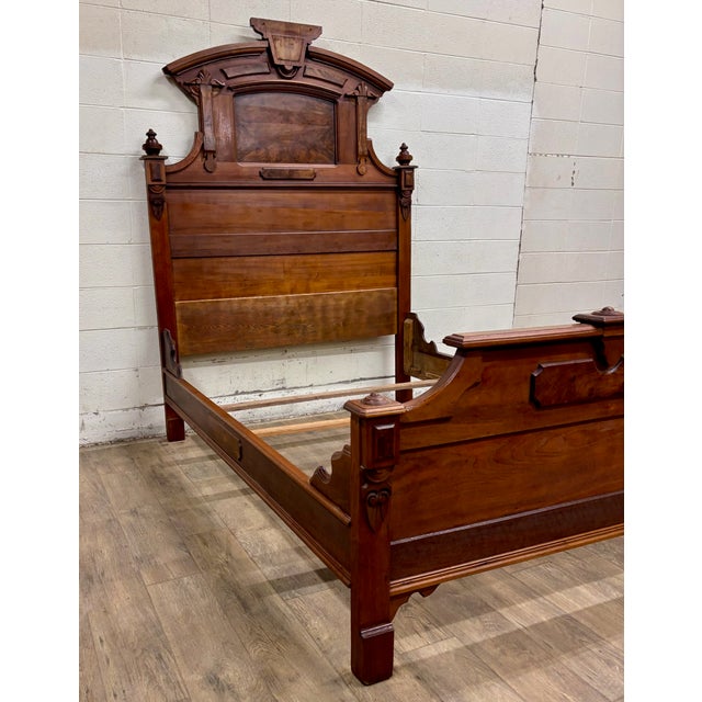 Early 20th Century Antique Full Size Victorian Monumental Eastlake Carved High Back Bed For Sale - Image 5 of 16