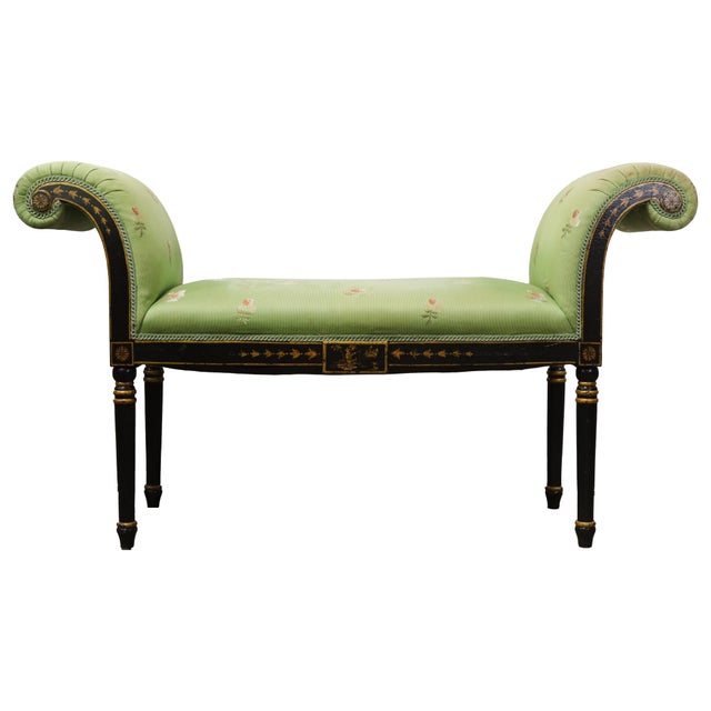 Chinoiserie Vintage Regency Style Green Chinoiserie Window Seat Bench For Sale - Image 3 of 12