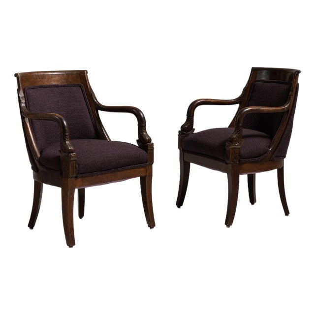 Early 20th Century Empire Red Wood Pair of Club Chairs For Sale