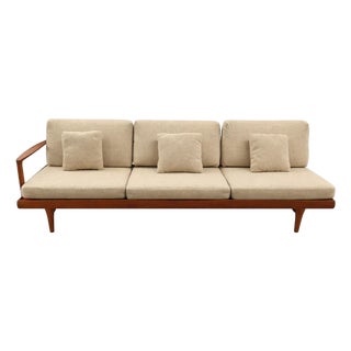 Rare Danish Modern Teak Sofa With Convertible Storage Console Attributed to h.w. Klein for Bramin, Denmark 1960s For Sale