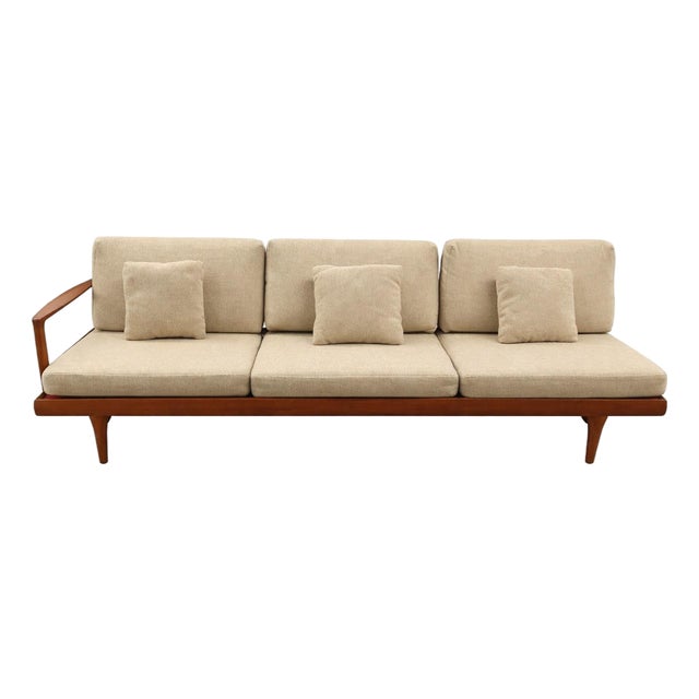 Rare Danish Modern Teak Sofa With Convertible Storage Console Attributed to h.w. Klein for Bramin, Denmark 1960s For Sale